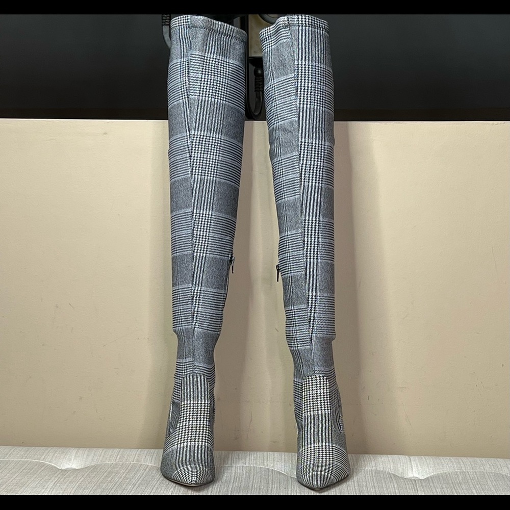 Beth Multi Plaid Pull on Stretch Tall Boots - Picture 11 of 13